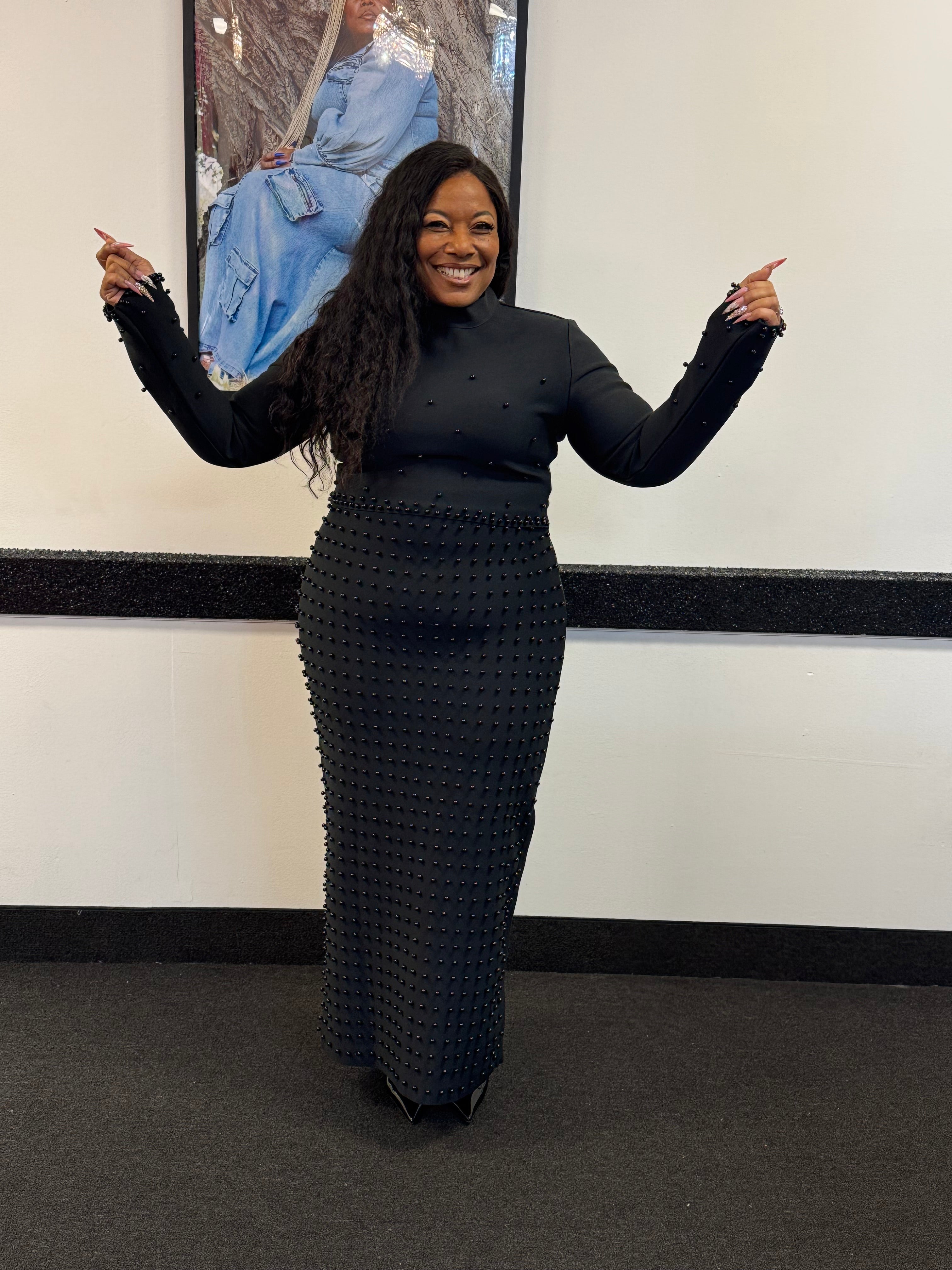 HER All Black Long Beaded Bandage Skirt Set