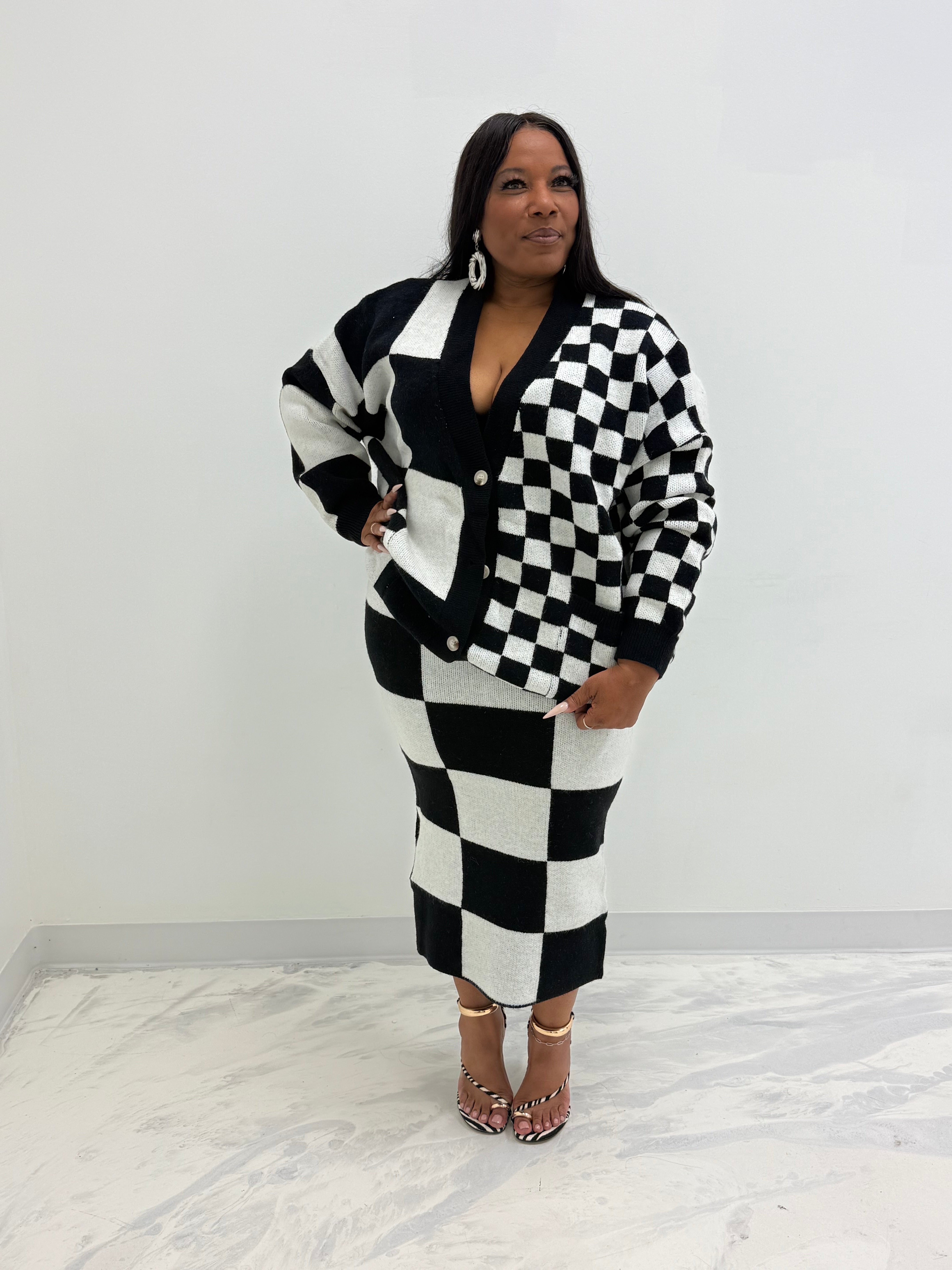 HER Black and White Skirt Set