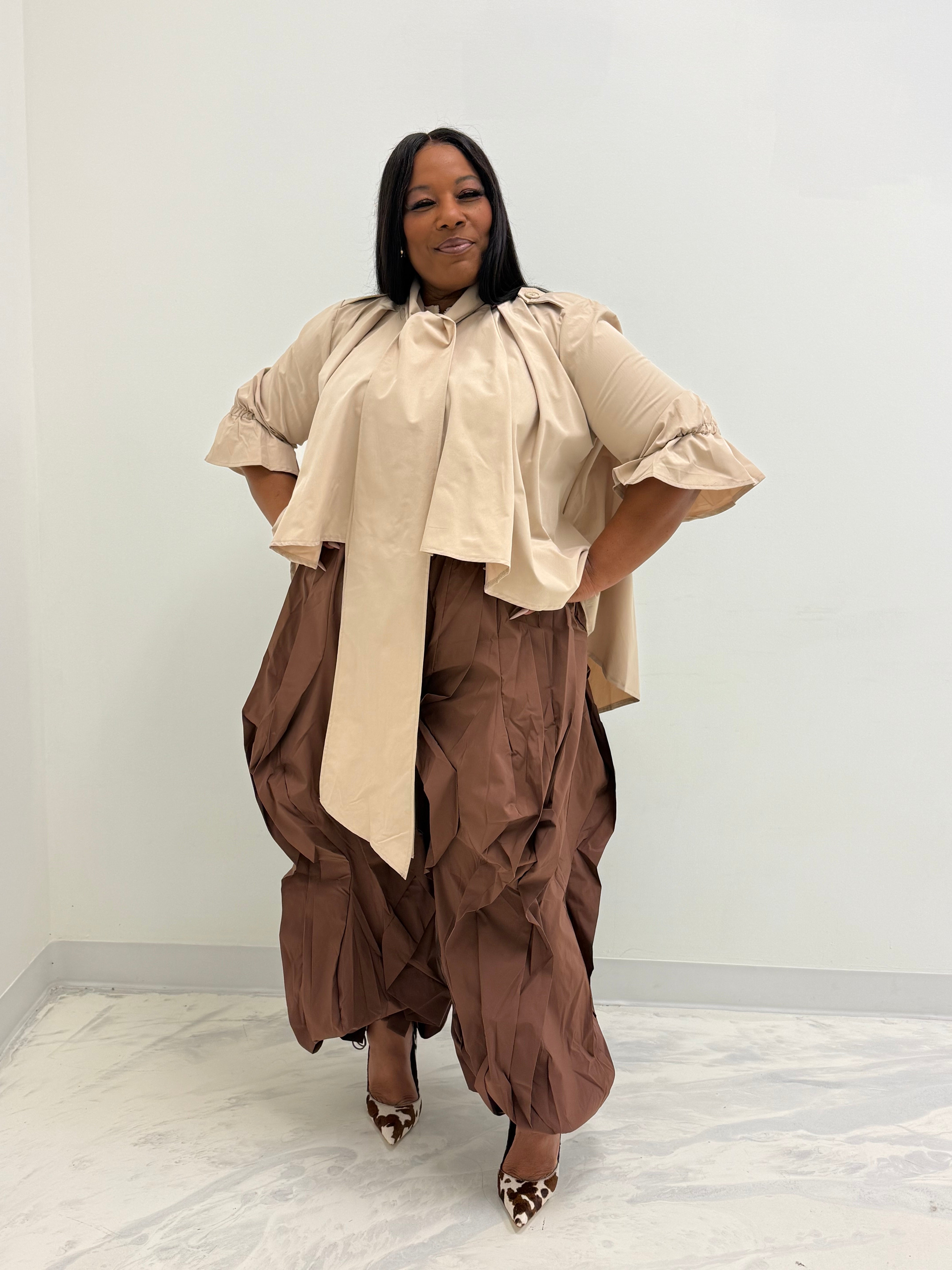 HER Brown Ruffle Drawstring Joggers