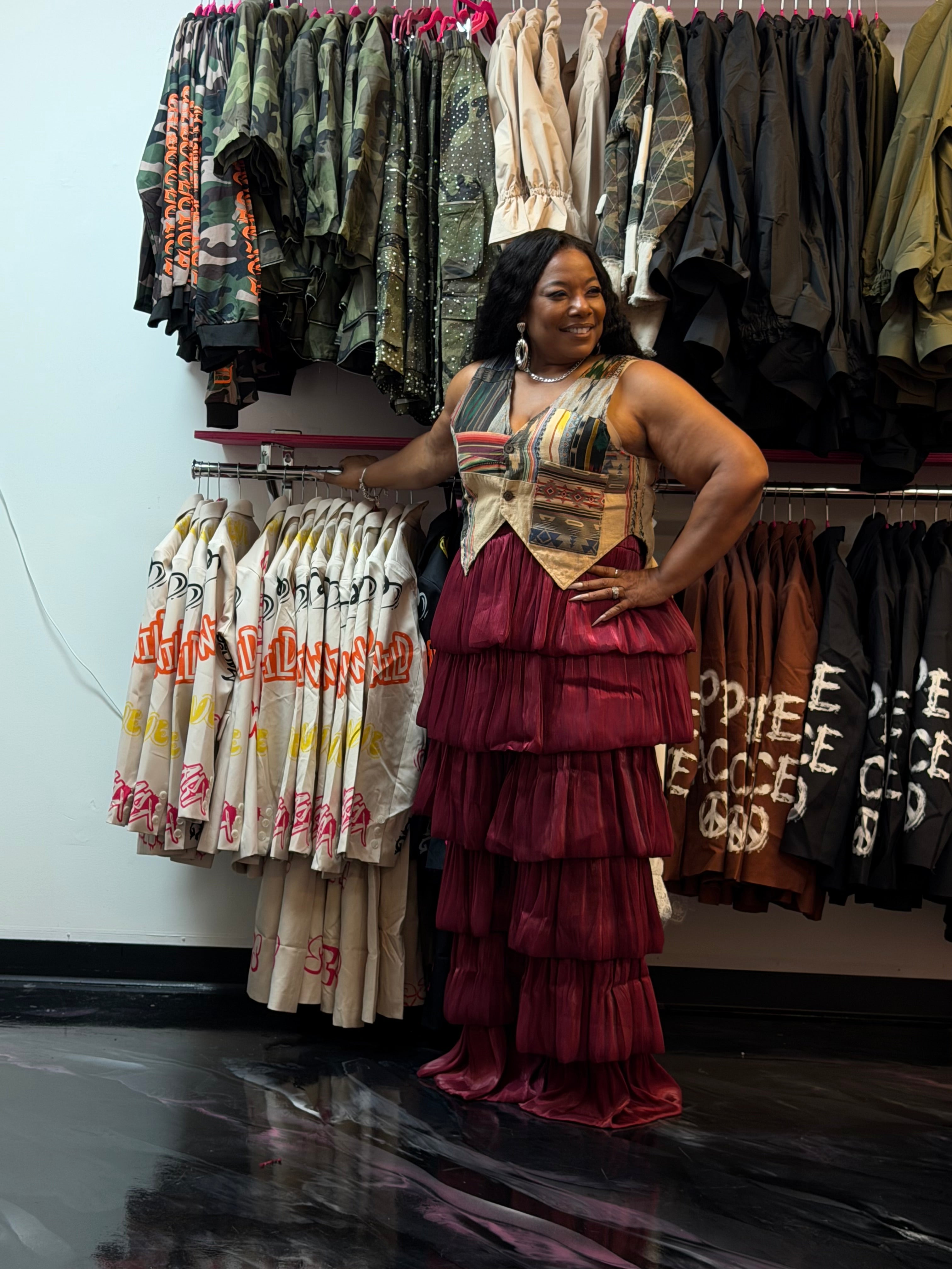 HER Burgundy Tiered Pants