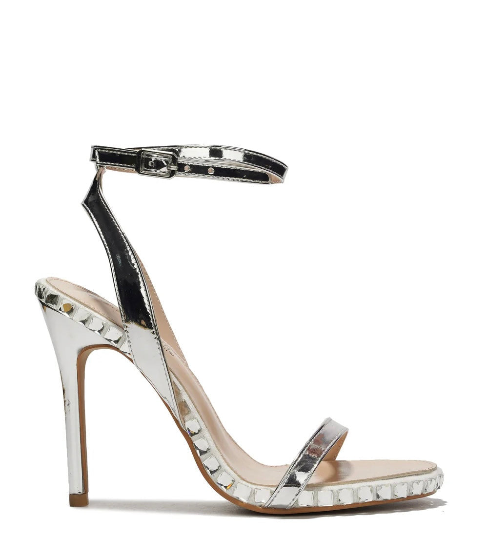 HER Silver Stiletto Heel W/Rhinestones