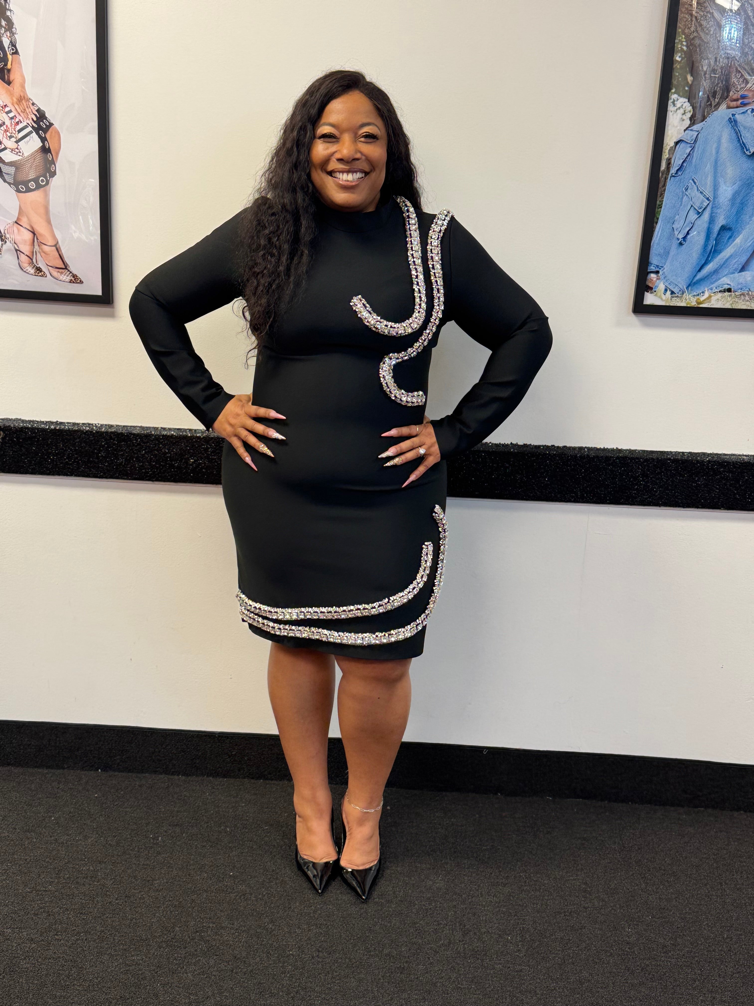 HER Black and Bling Midi Bandage Dress