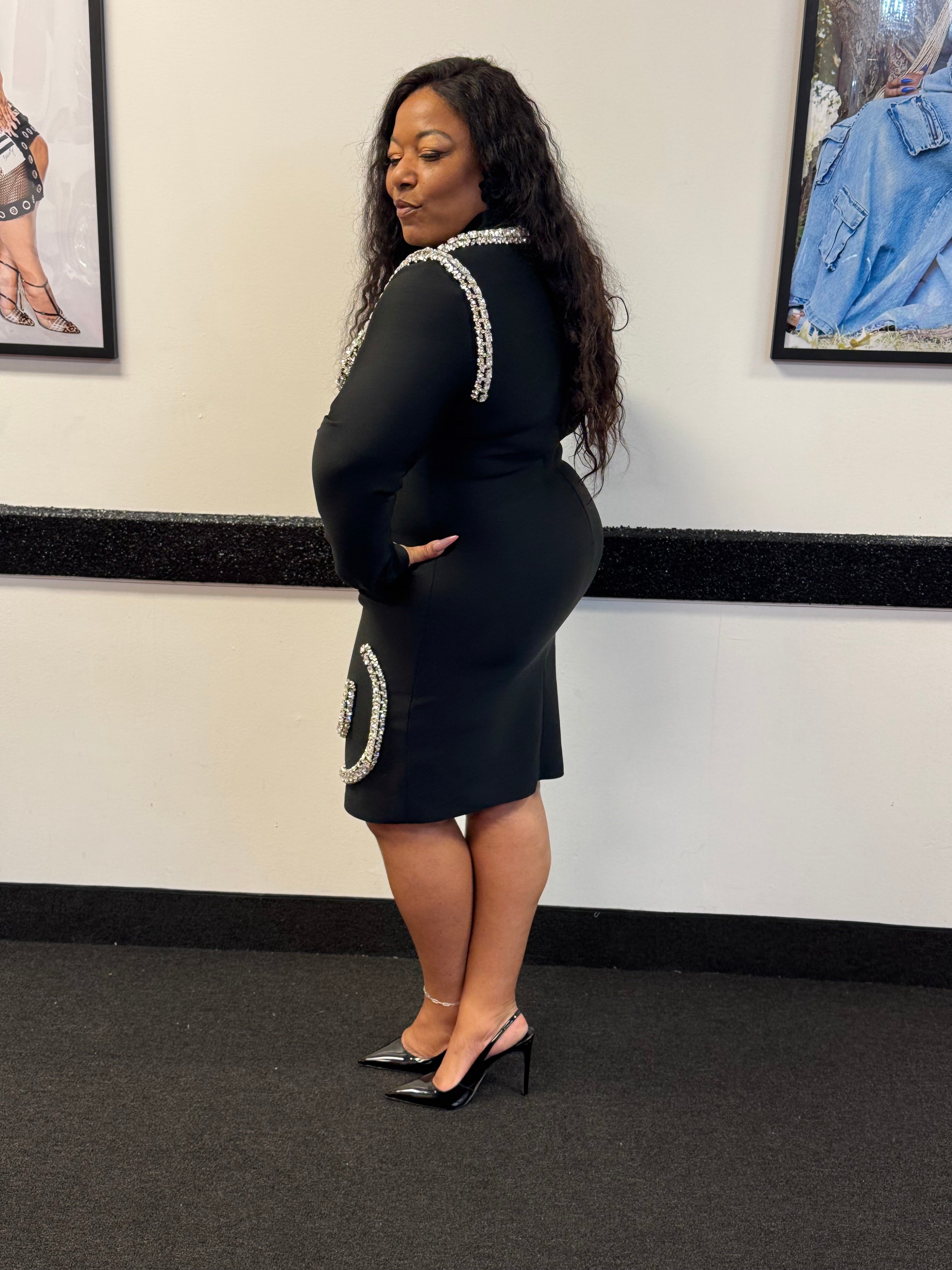 HER Black and Bling Midi Bandage Dress