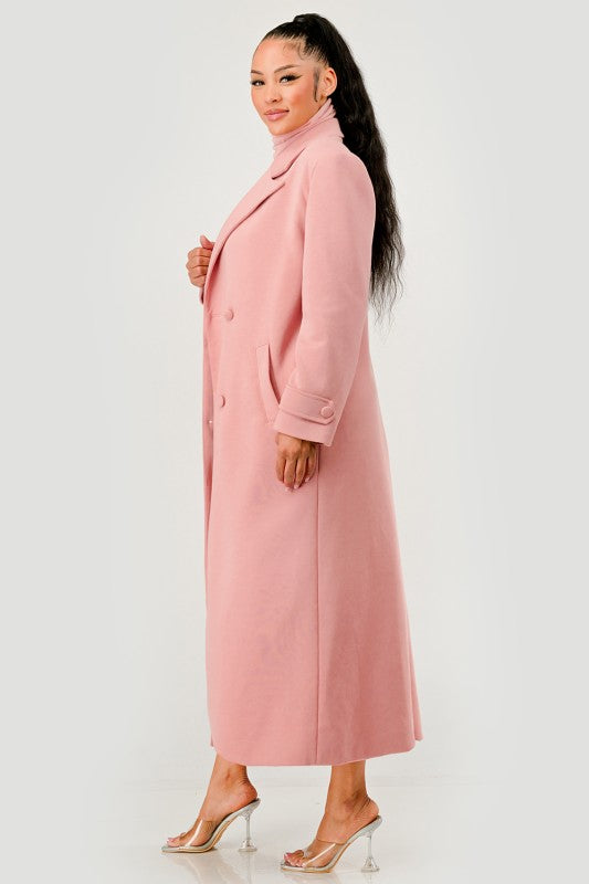Pink Maxi Coat and Sleeveless Turtleneck Dress Set