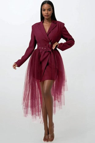 HER Burgundy Tulle Skirt Set