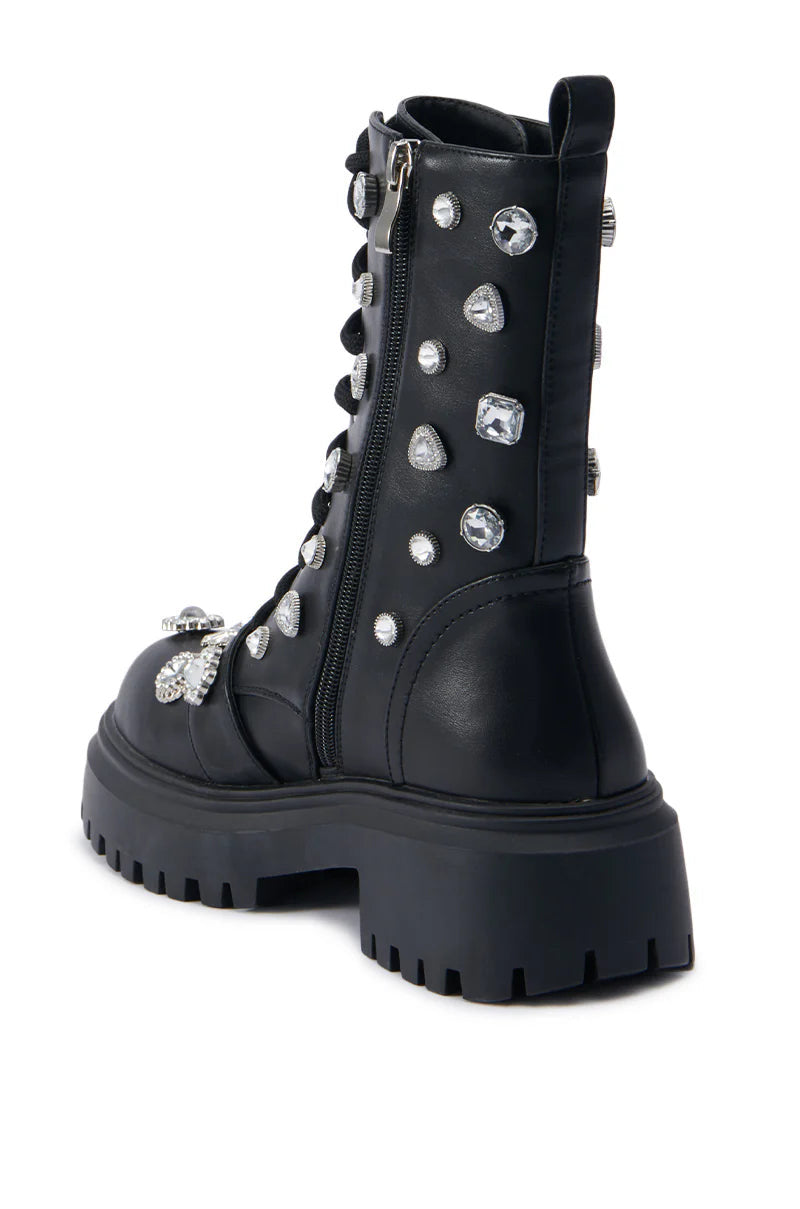 HER Black Crystal Studded Combat Boot