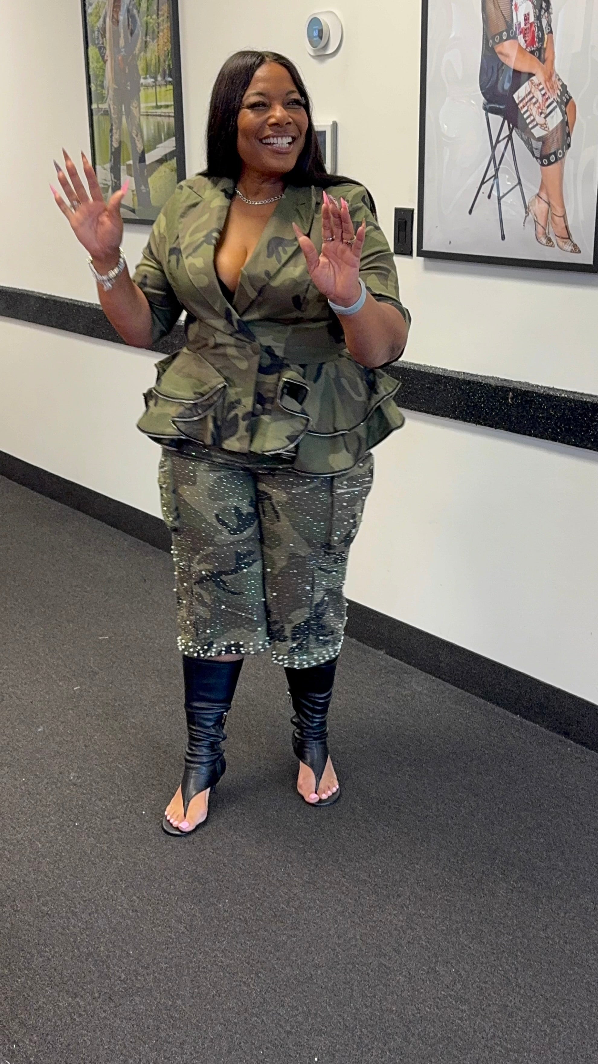 HER Camo Rhinestone Pearl Bermuda Shorts