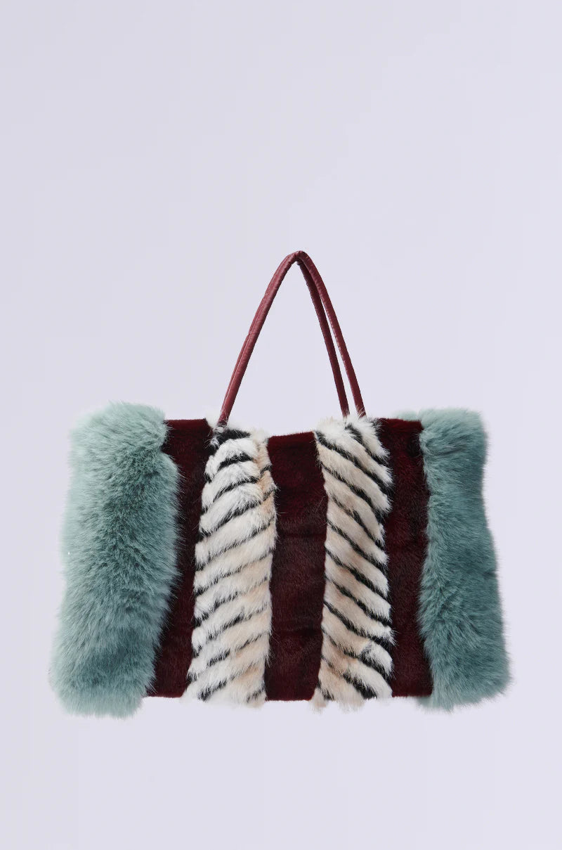 HER Burgundy Multi Color Faux Fur Purse