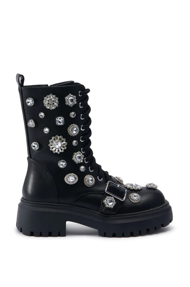 HER Black Crystal Studded Combat Boot