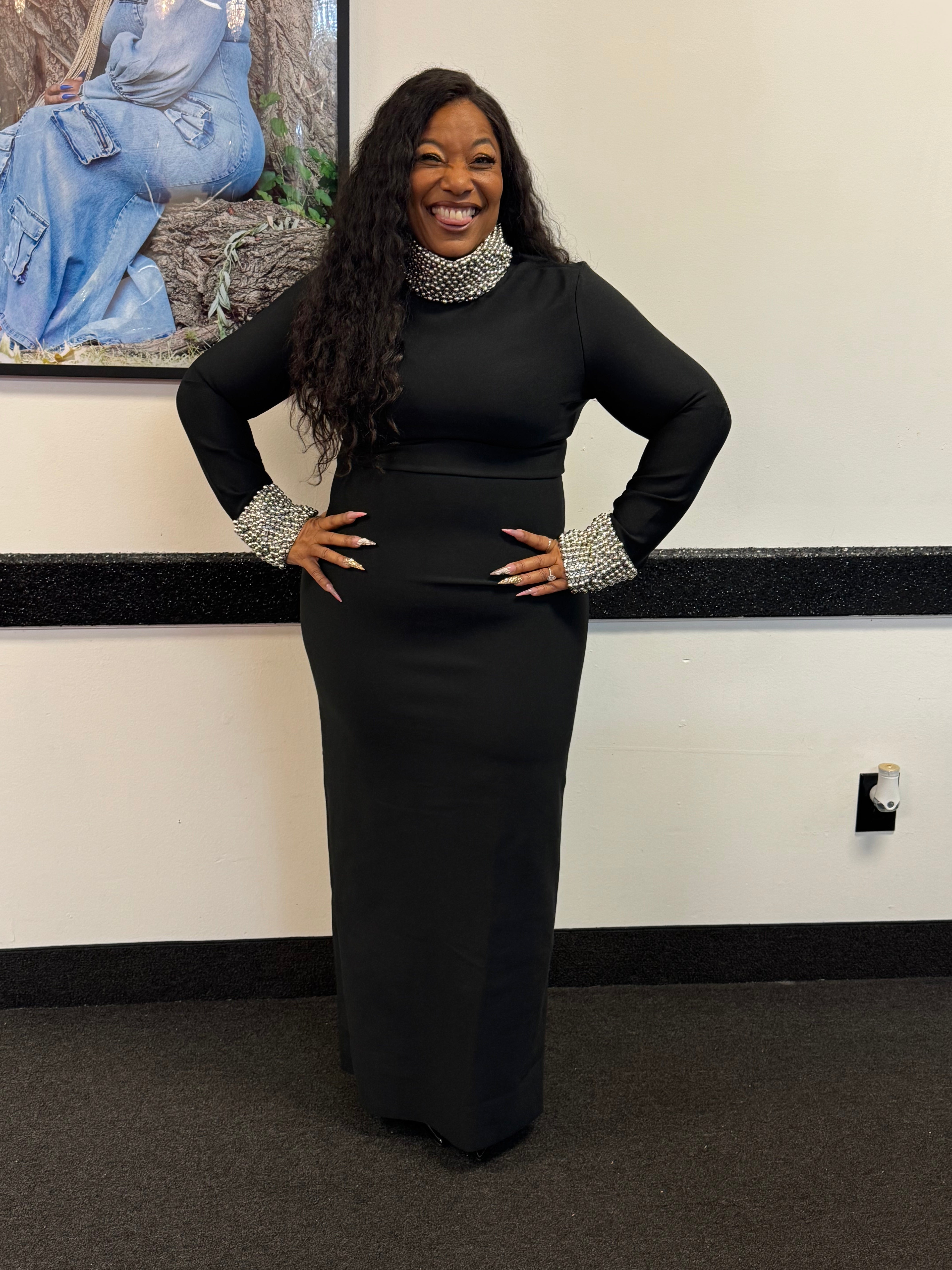 HER All Black and Bling Long Bandage Dress