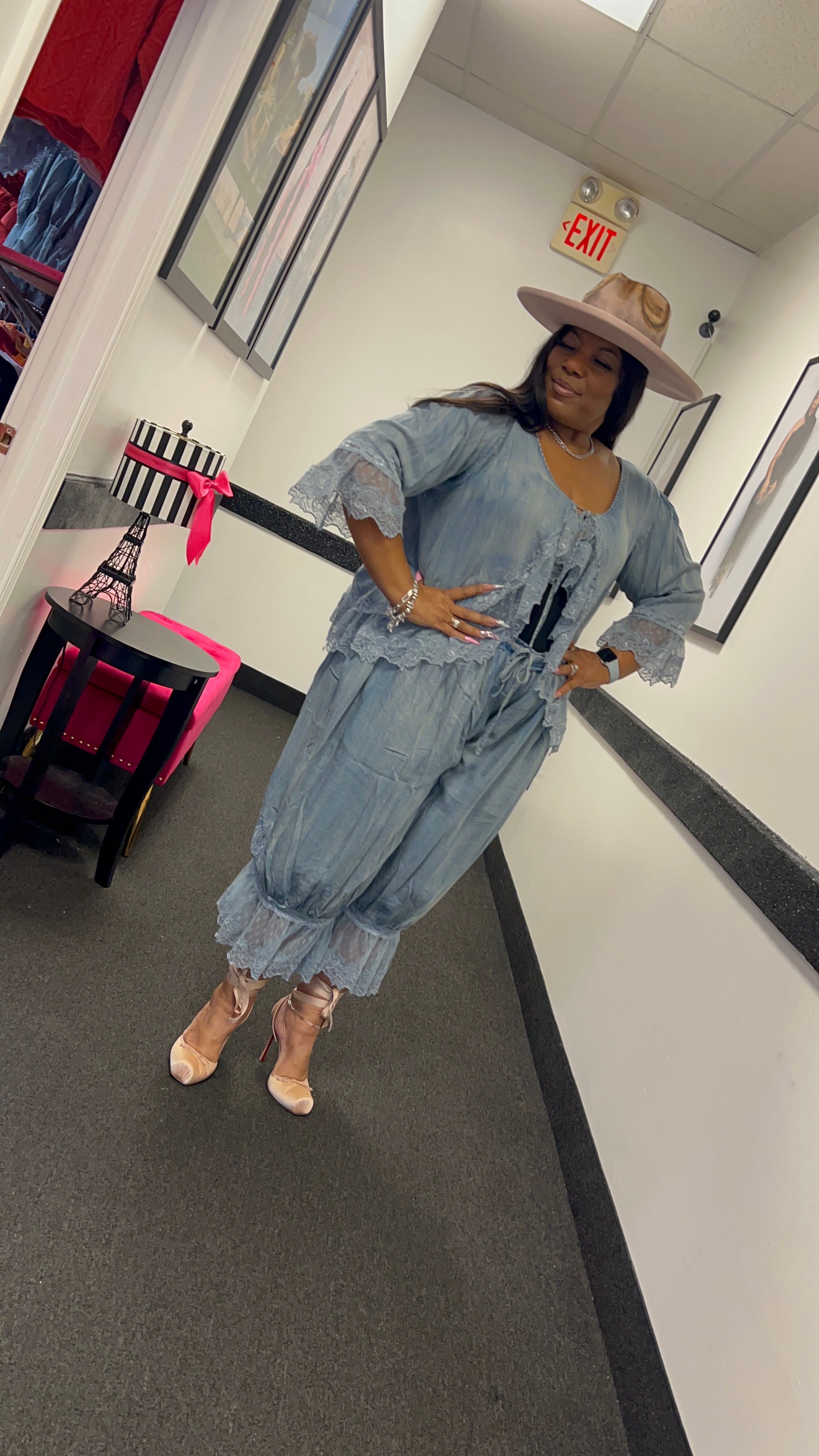 HER Denim and Lace Petal Top