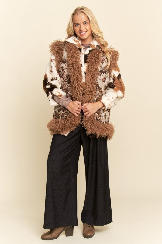 HER Brown Jacquard Faux Fur Vest