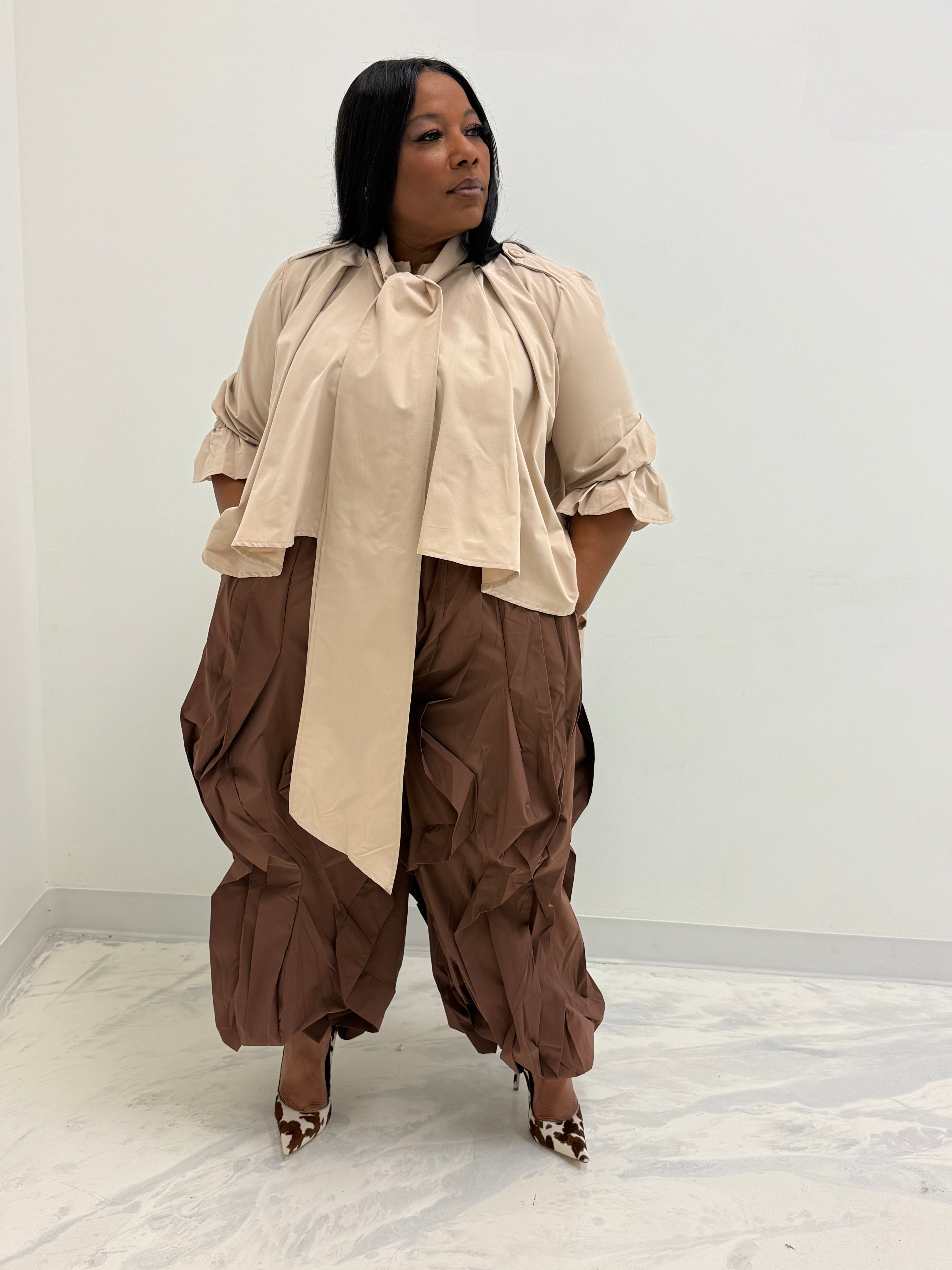 HER Brown Ruffle Drawstring Joggers