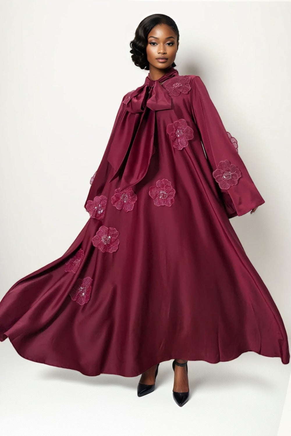 HER Burgundy 3D Flower Dress