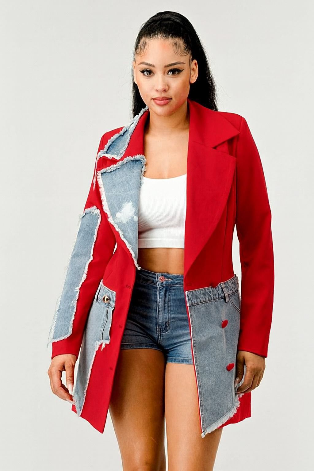 HER Red Blazer with Denim Accent