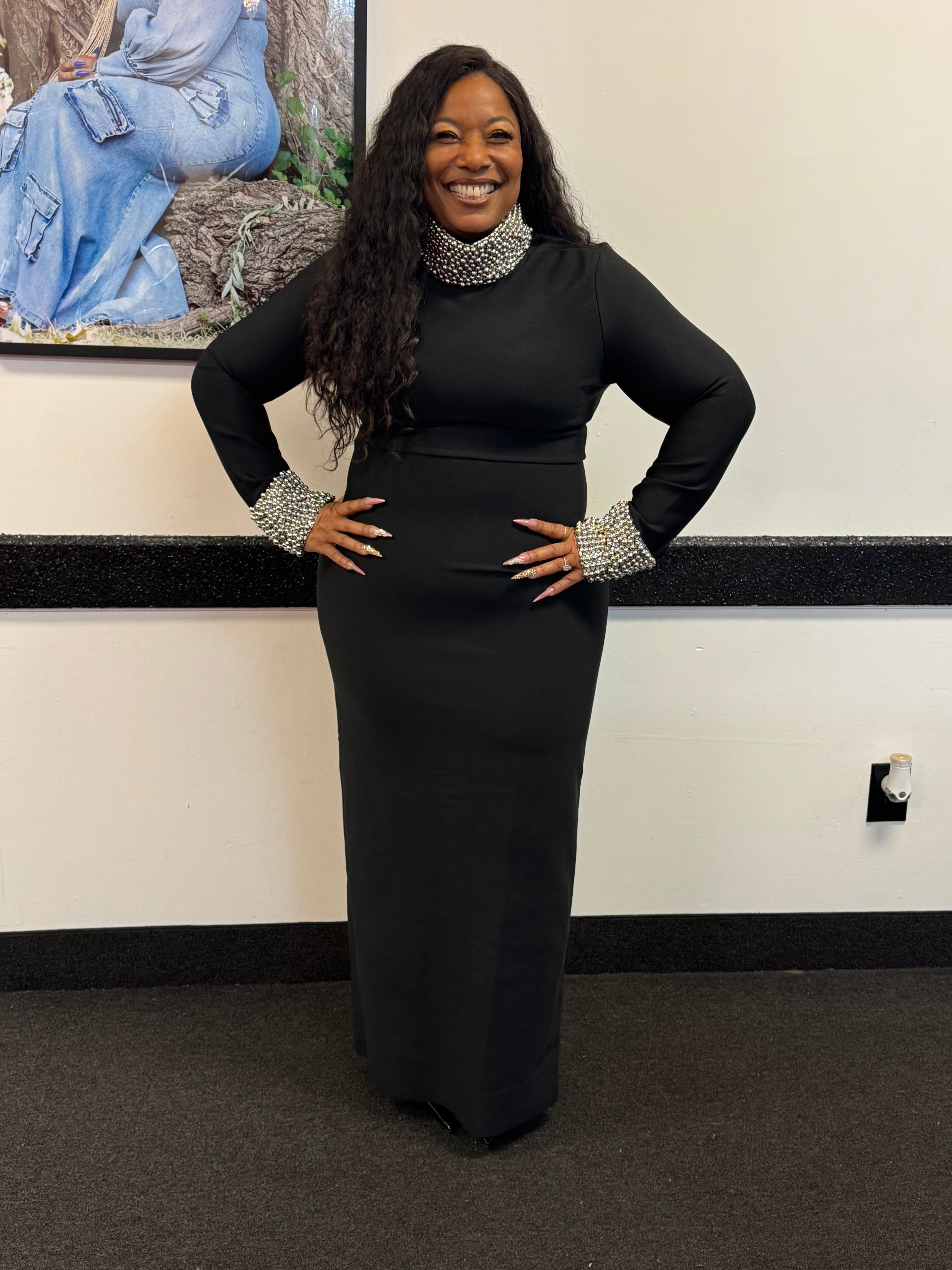 HER All Black and Bling Long Bandage Dress