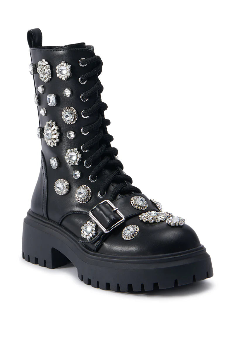 HER Black Crystal Studded Combat Boot