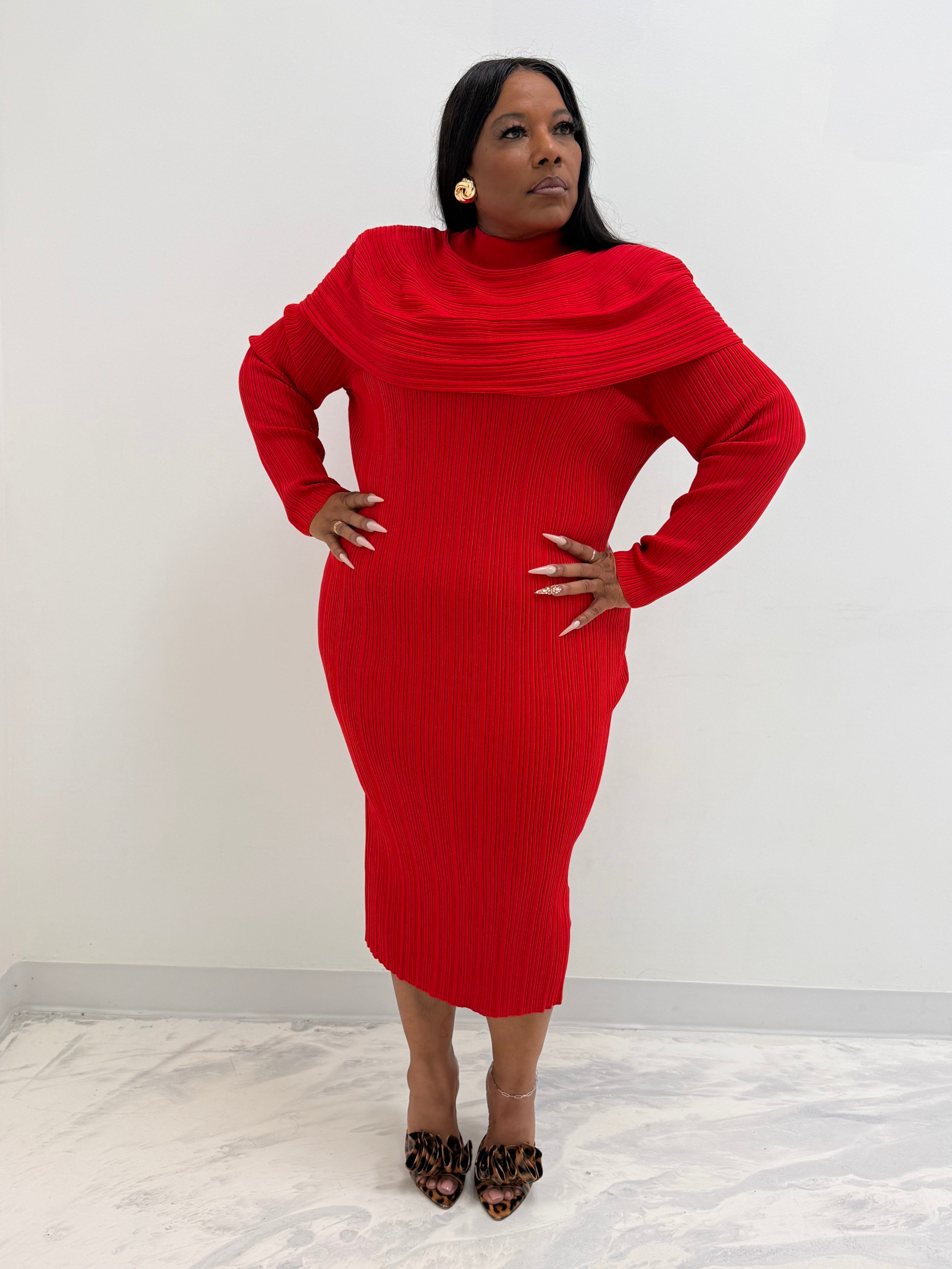 HER Red Collar Dress