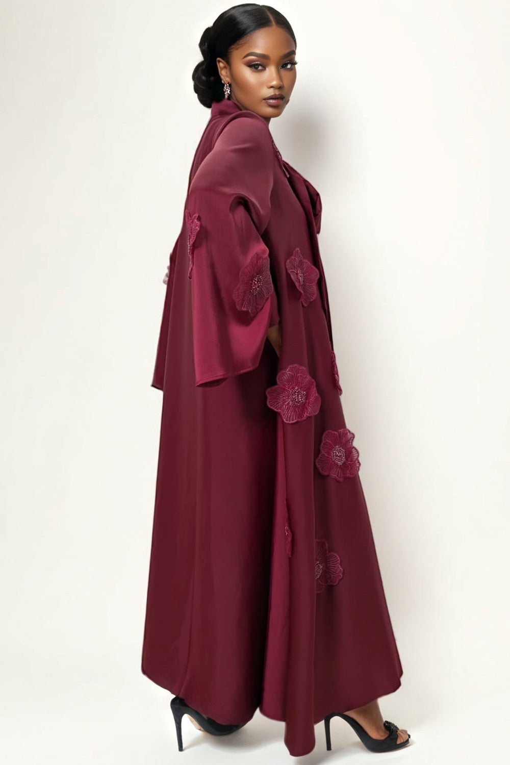 HER Burgundy 3D Flower Dress