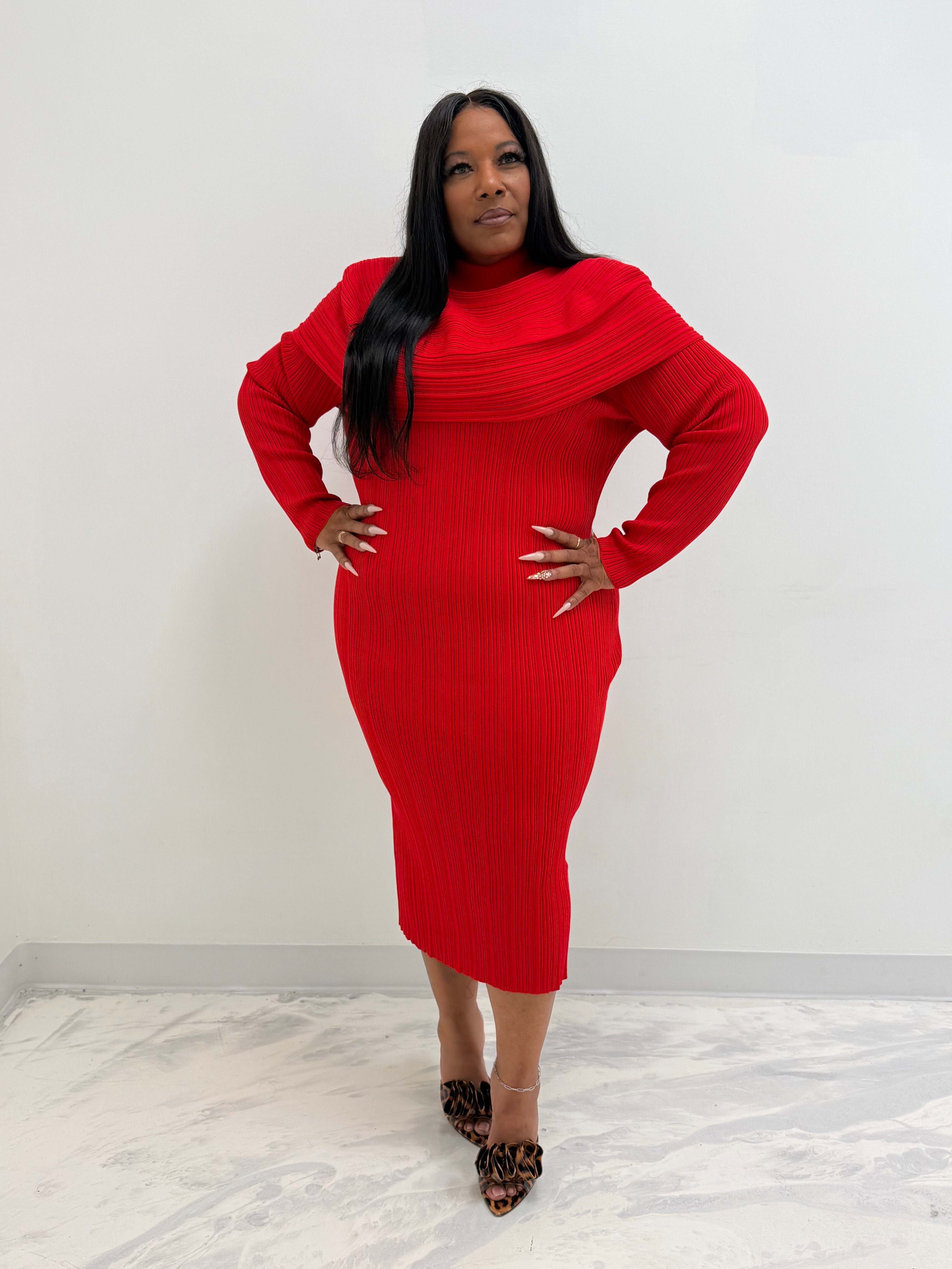 HER Red Collar Dress