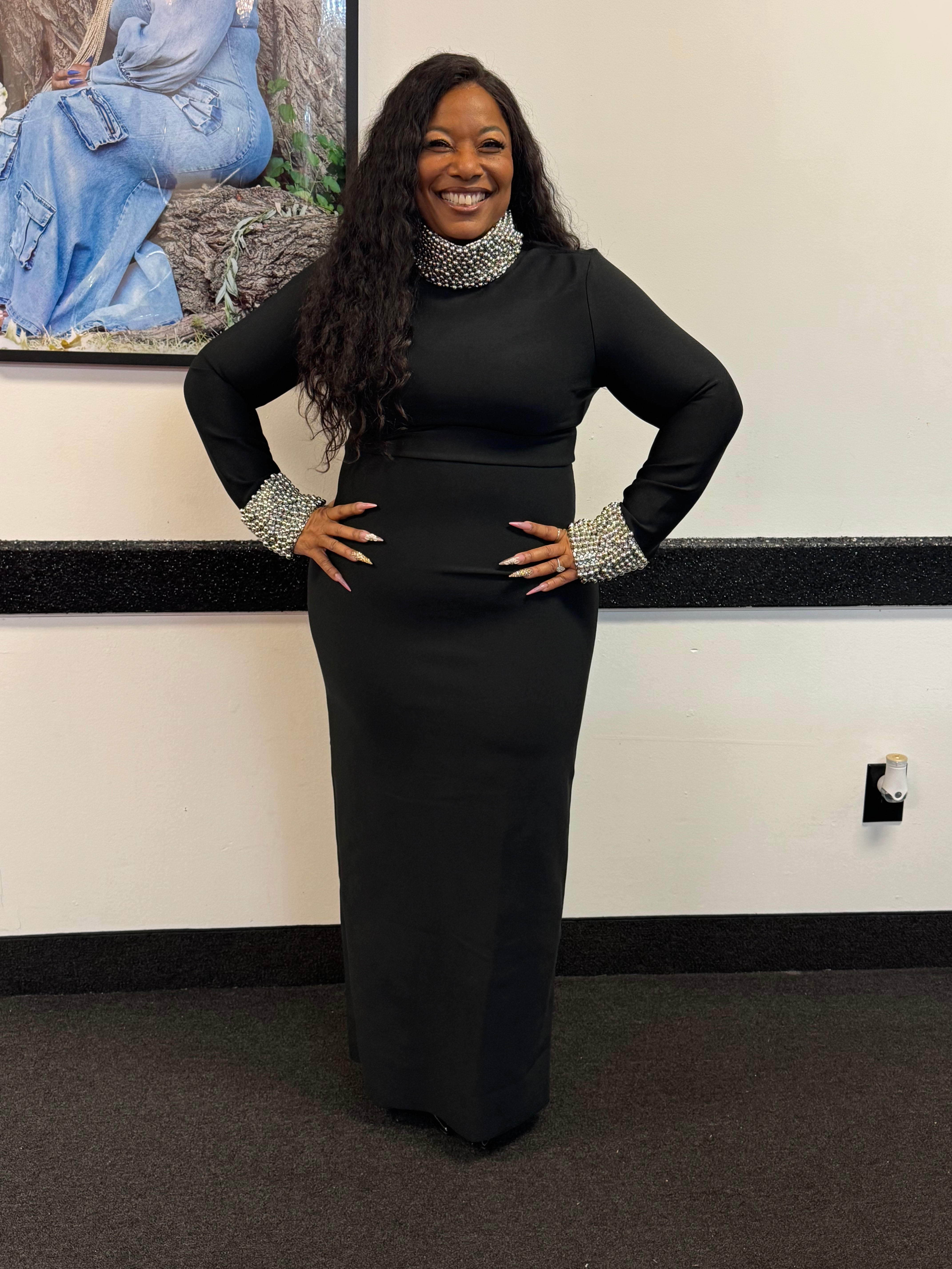 HER All Black and Bling Long Bandage Dress