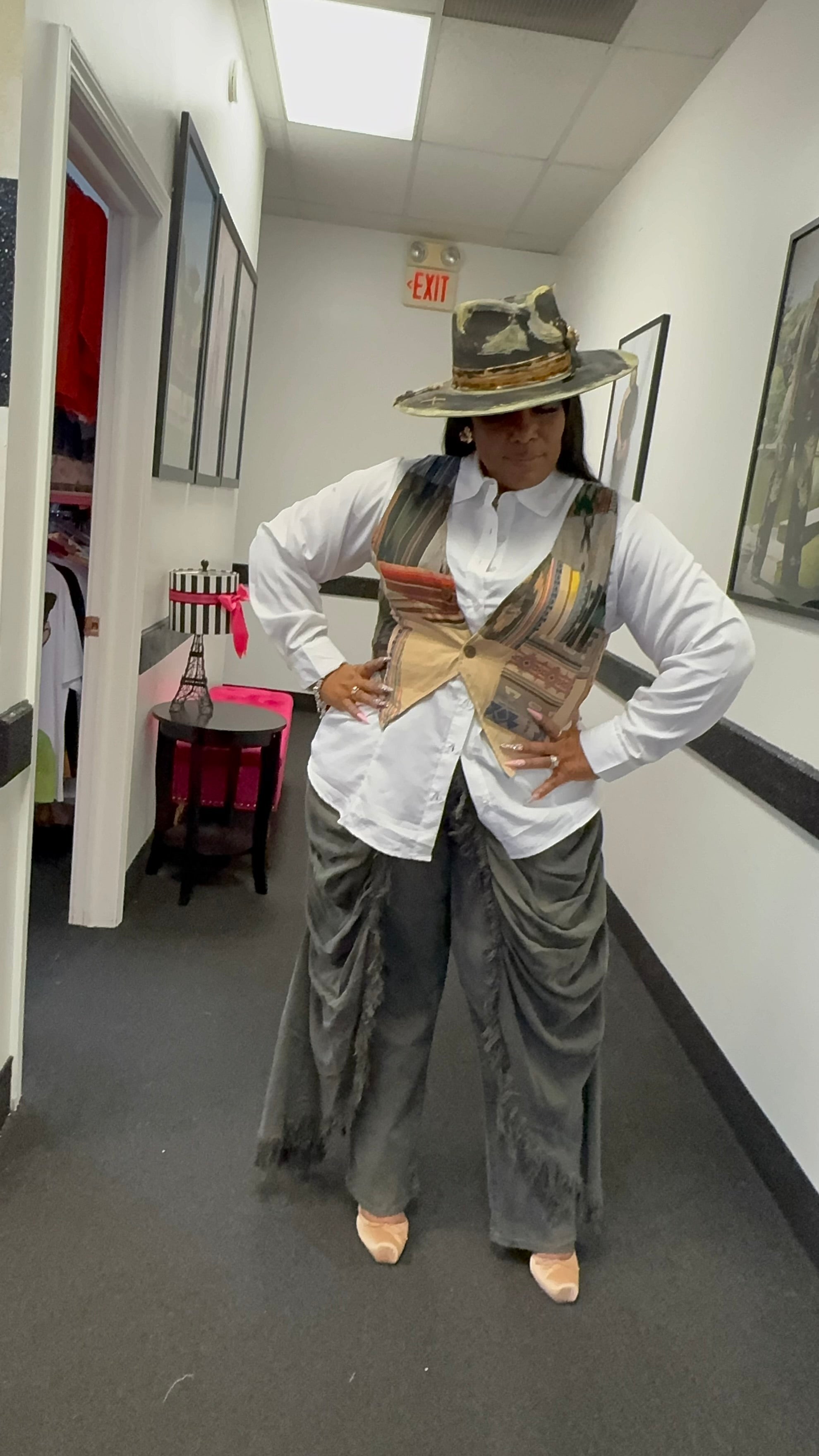 HER Oversized Mixed Print Plaid Vest