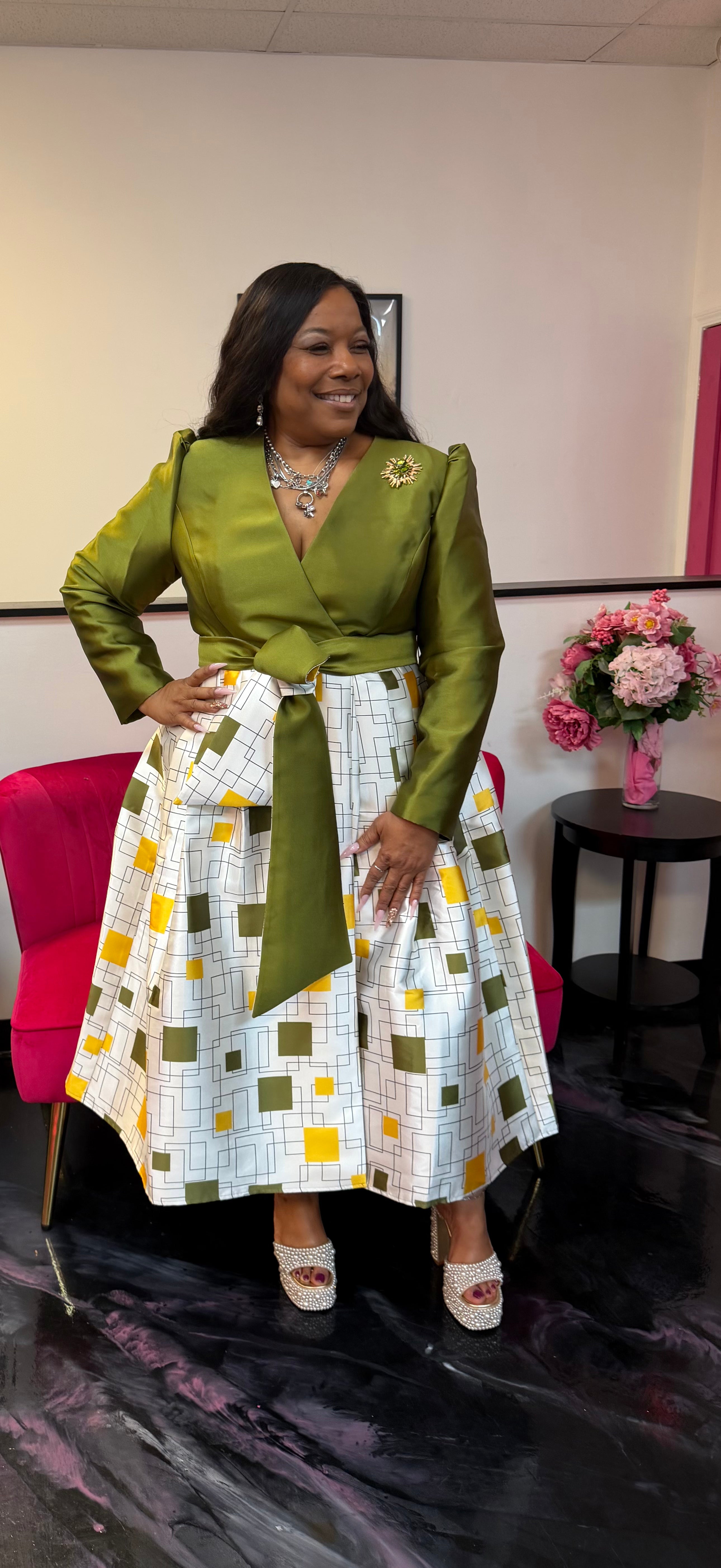 Her Green and Yellow Dress