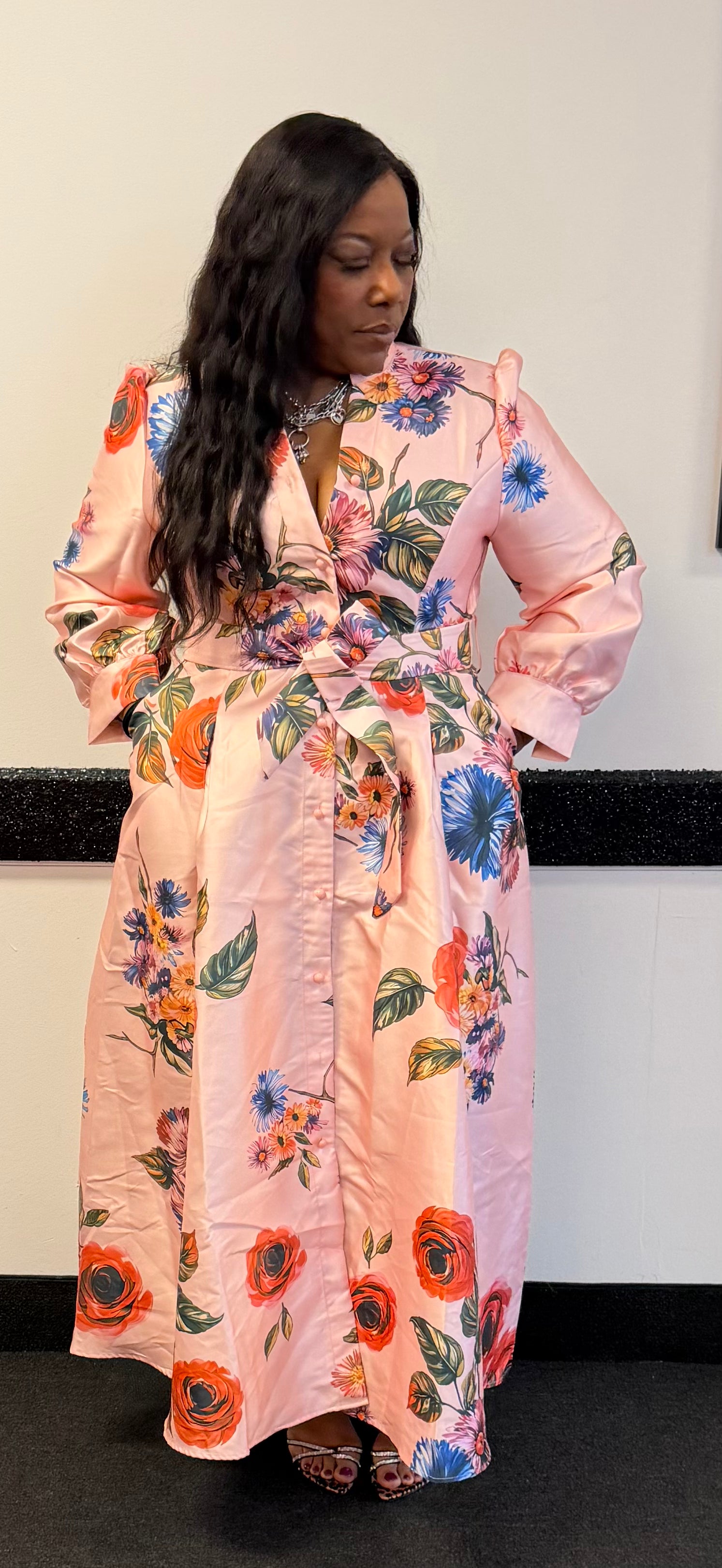 Her Pink Floral Maxi Coat dress