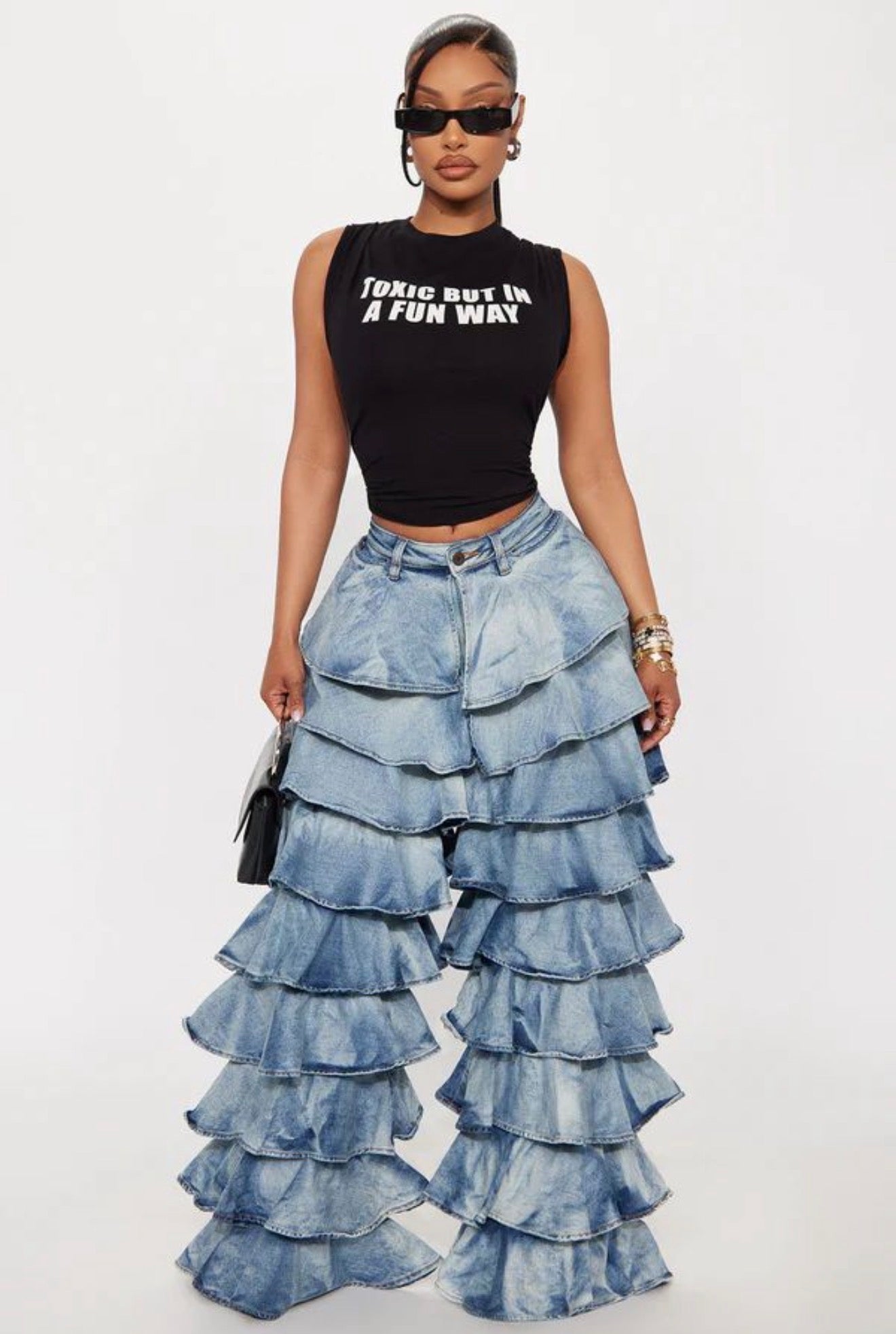 Her Layered Ruffle Blue jeans