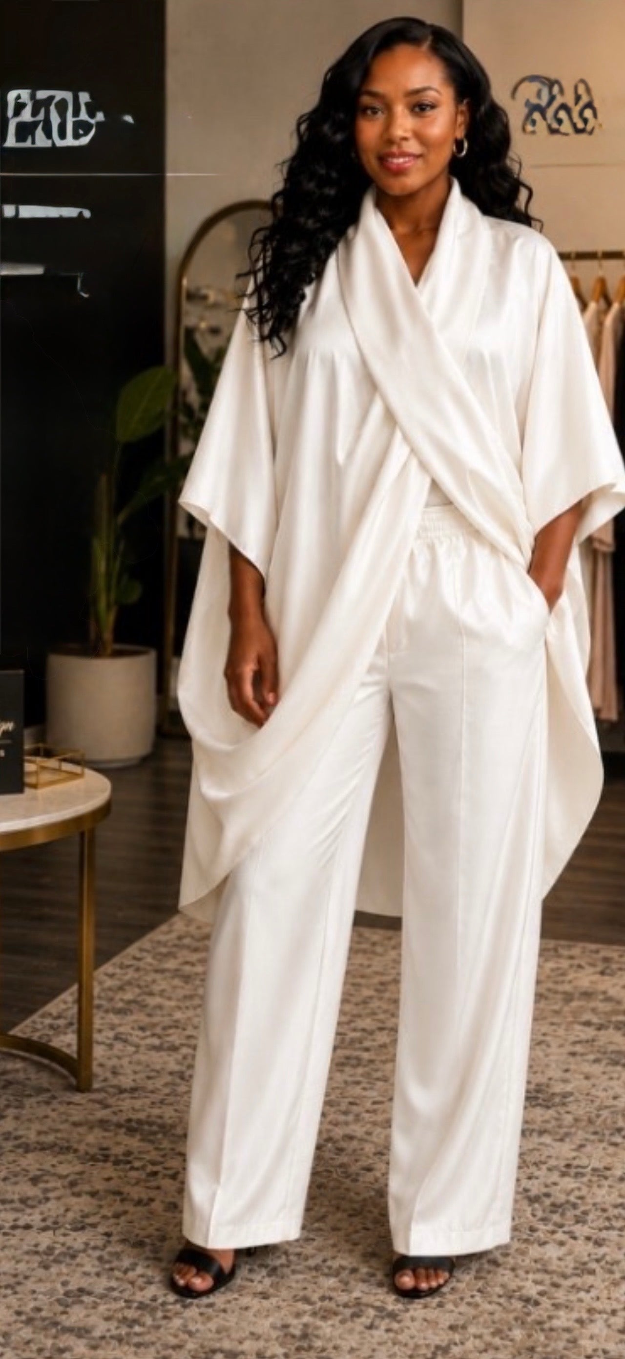 Her 2 piece White Pants Suit